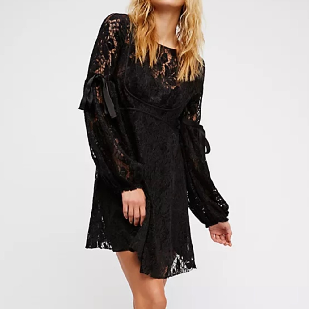 Free People Ruby‎ Lace Mini Dress with Bows Size XS